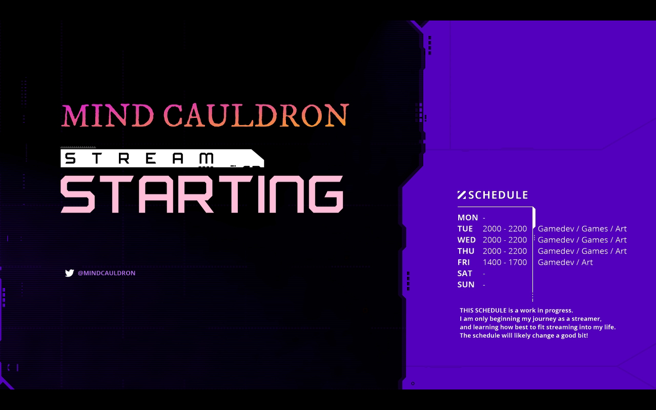 Mind Cauldron's Stream Starting scene on Twitch